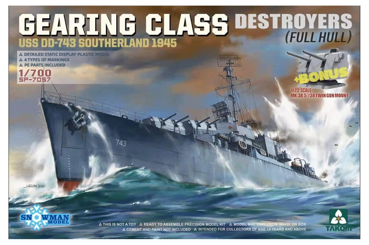 TAKOM Sprue Brothers 1:700 /Snowman Model - USS Southerland DD-743 1945 Gearing Class Destroyer, TAK07057