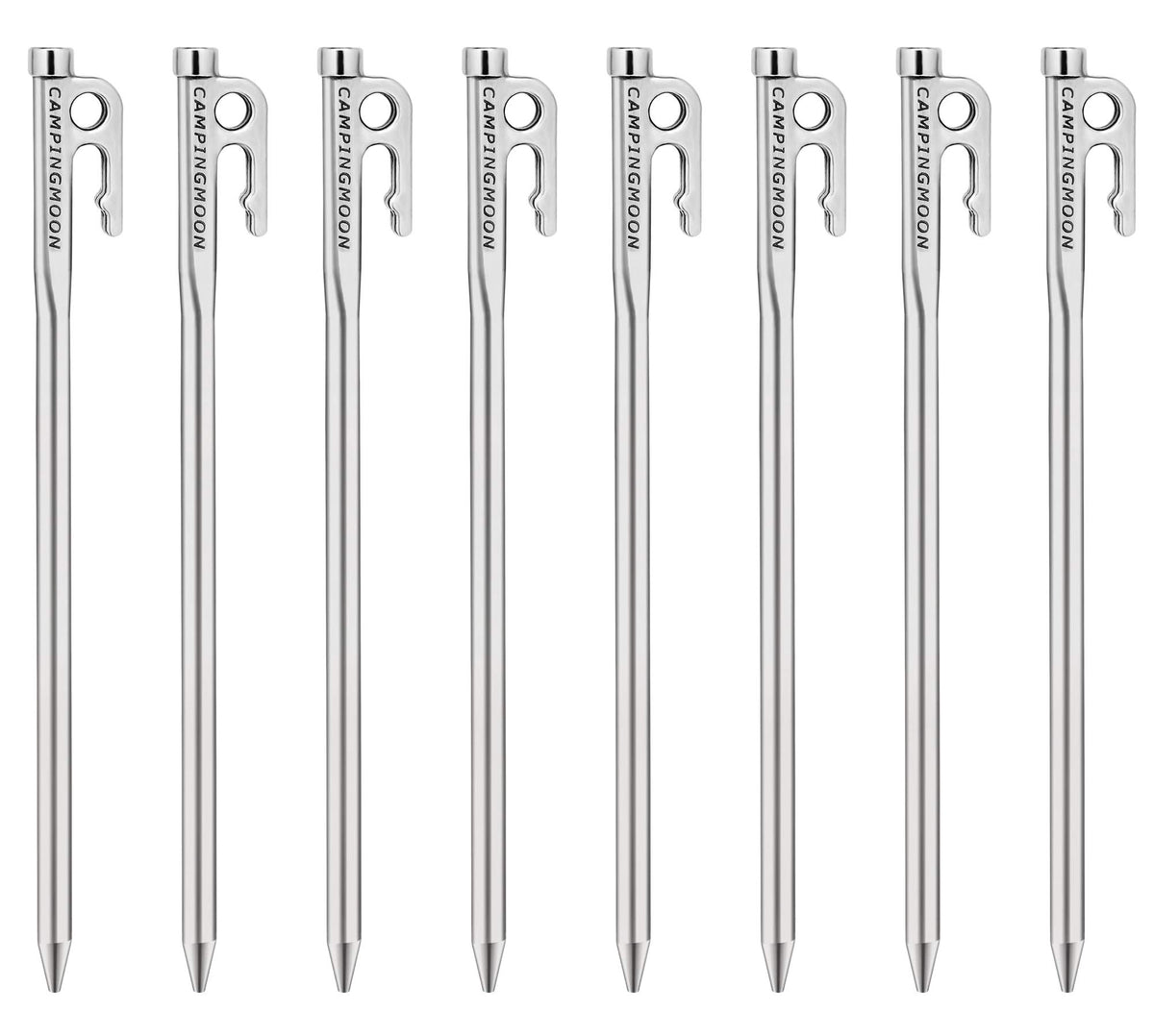 Camping Moon R-26-8P Martensitic Stainless Steel 420J Hardened, Forged Pegs, R-26 Series, Power Pegs, Perfect for Hard Surfaces