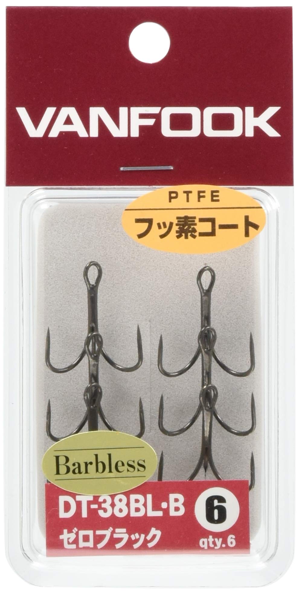 VANFOOK DT-38BL-B Strong Fine Treble Hook (Barbless) #6, Fluorine Black
