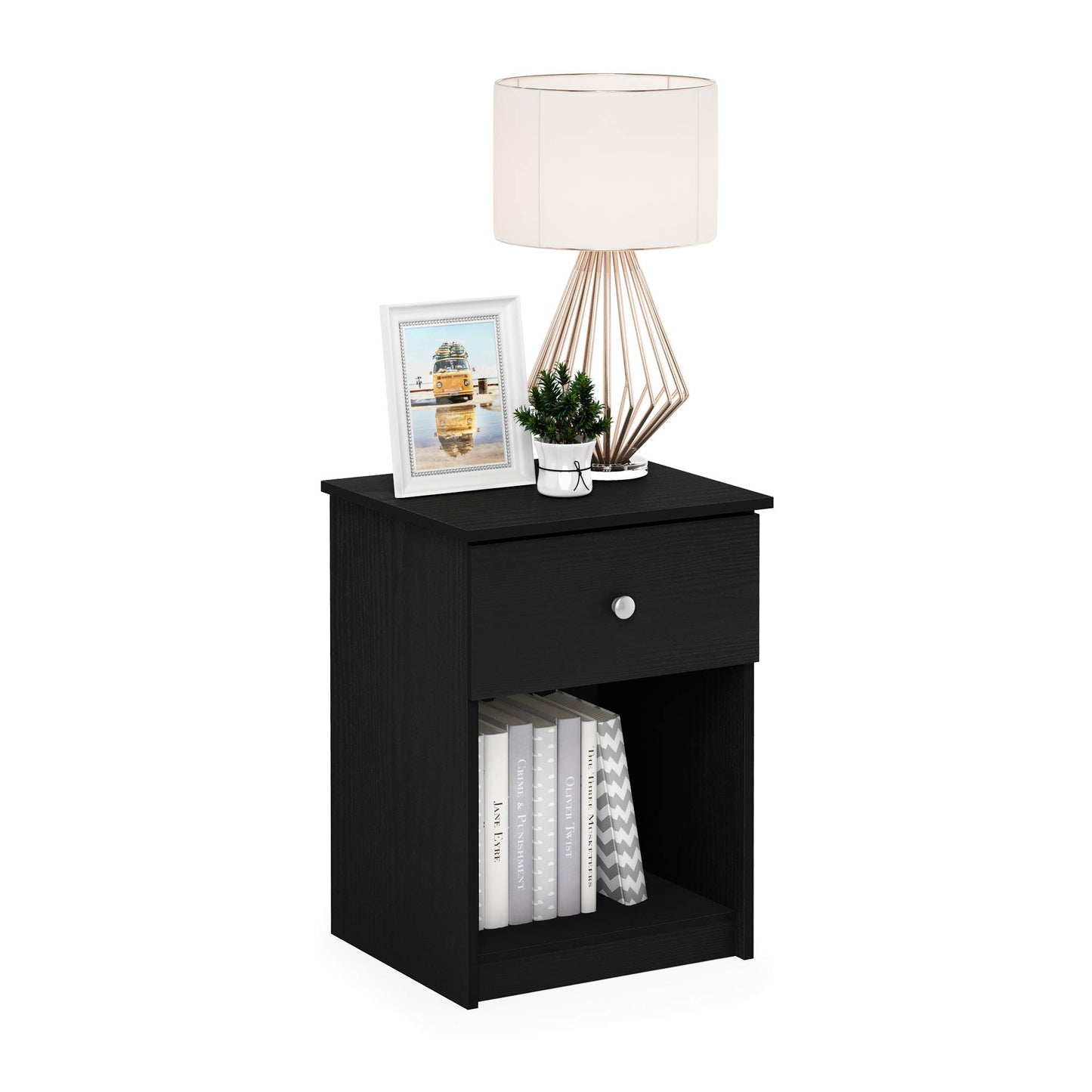 Furinno Tidur Nightstand, Black Oak, Americano, 2-Pack