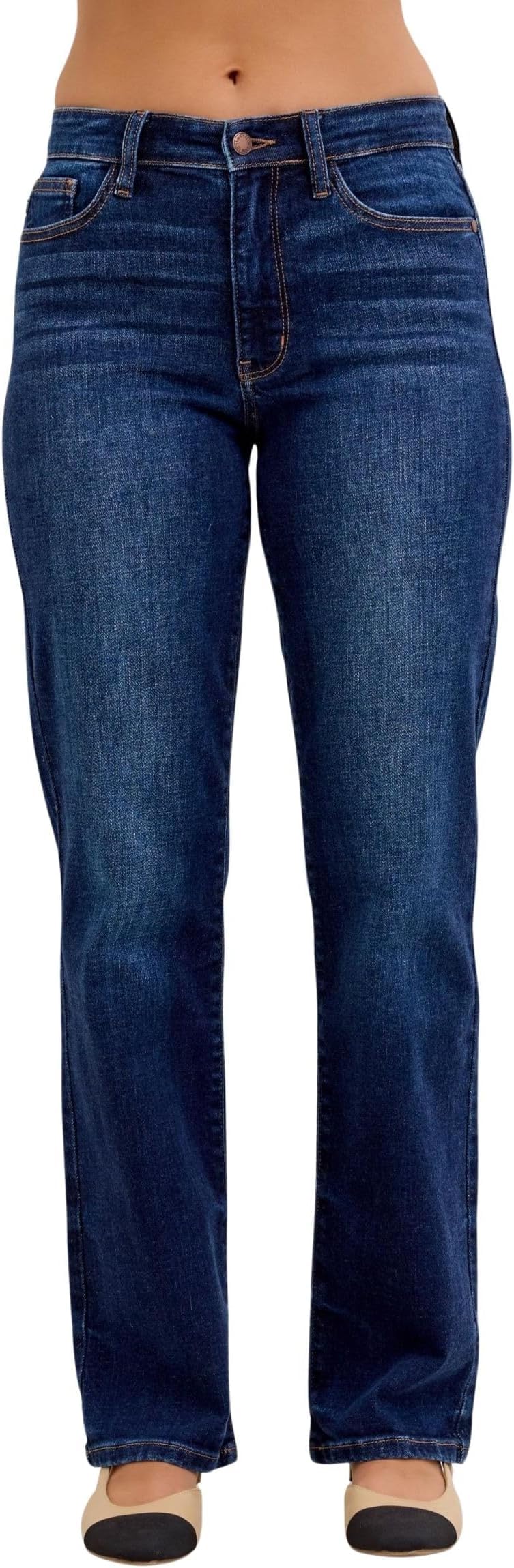 Judy Blue Women's Mid Rise Dark Wash Clean Straight Leg Jeans (Dark Blue, 7)