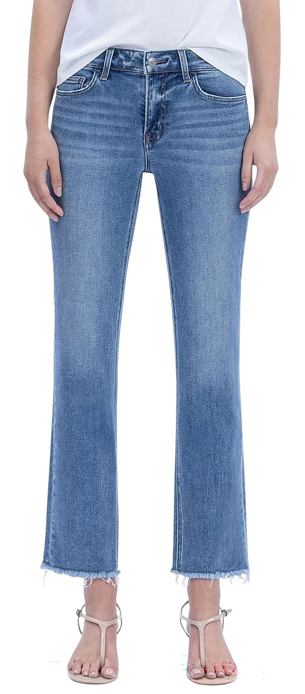 VERVET Women's Melissa Mid Rise Raw Hem Crop Straight Jeans (Five Steps to Heaven, 25)