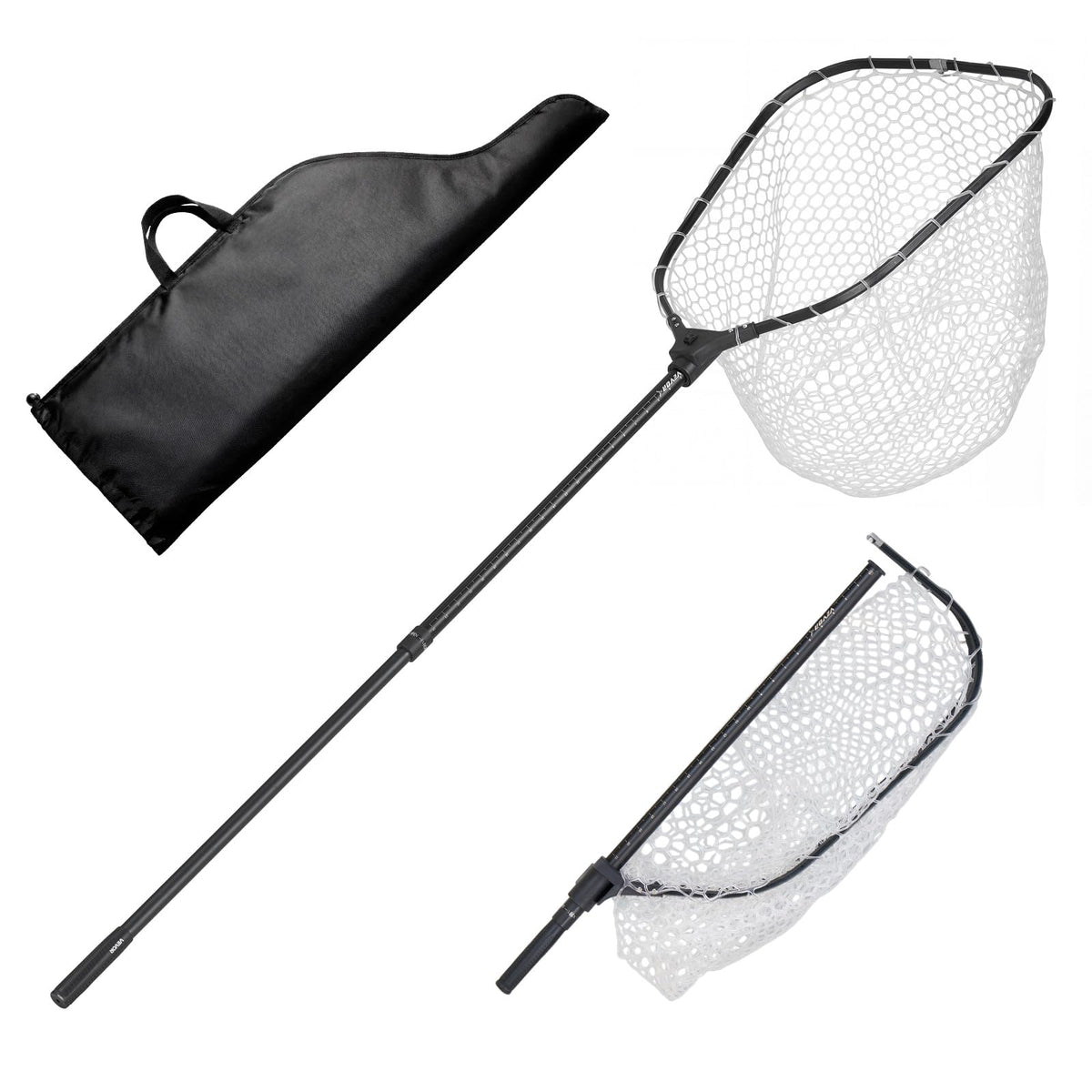 VEVOR Fishing Net, Foldable Landing Nets with Telescopic Handle and Built in Length Scale, Lightweight and Stronger 6063 Aluminum Fish Gear, Soft Silicone Mesh, Holds up to 30 lbs, for Kayak Boat Bank