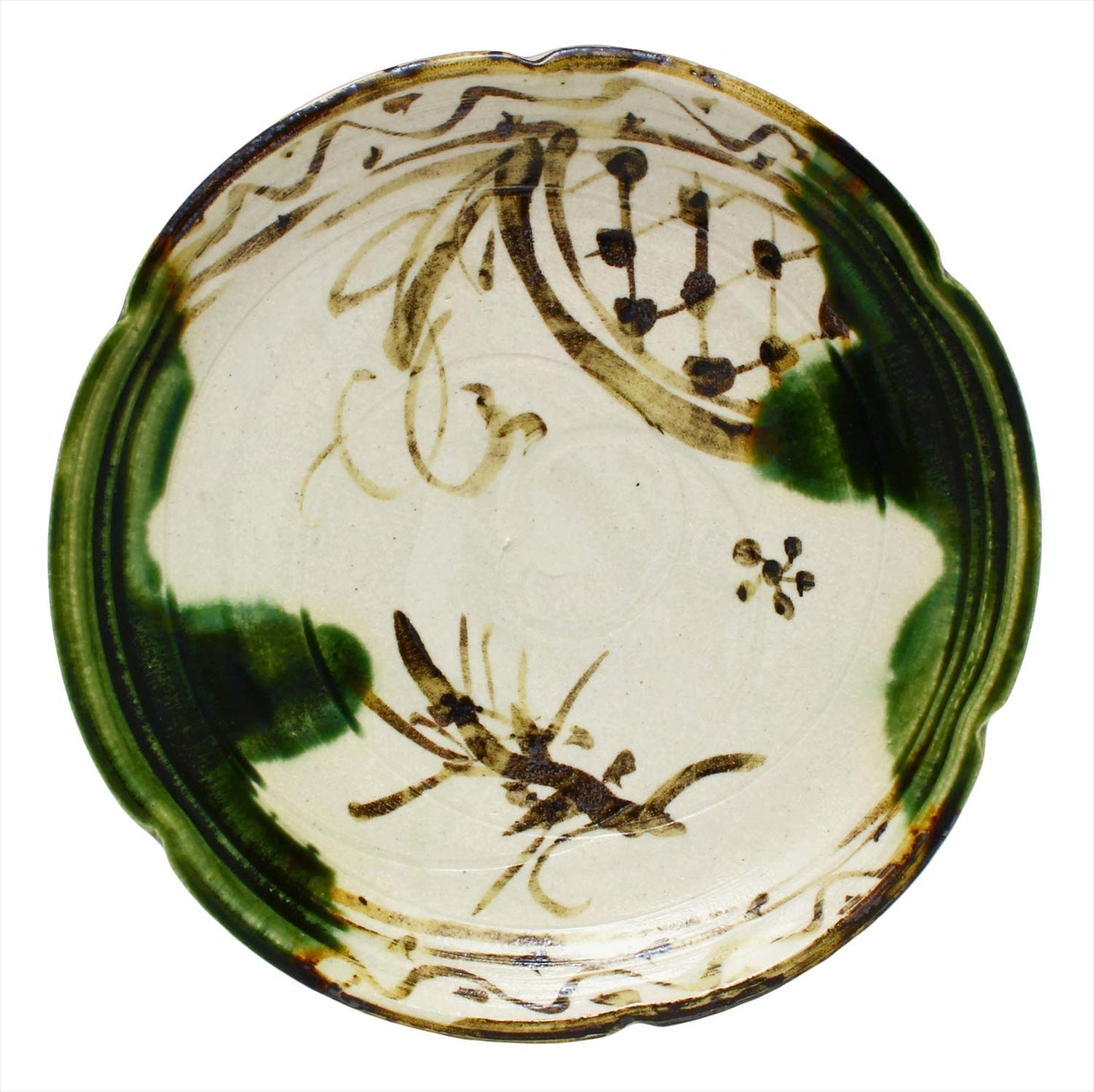 Seto Ware 004-0058 Nakajima Salt Grass, 8 Size Plate, Oribe Iron Painting