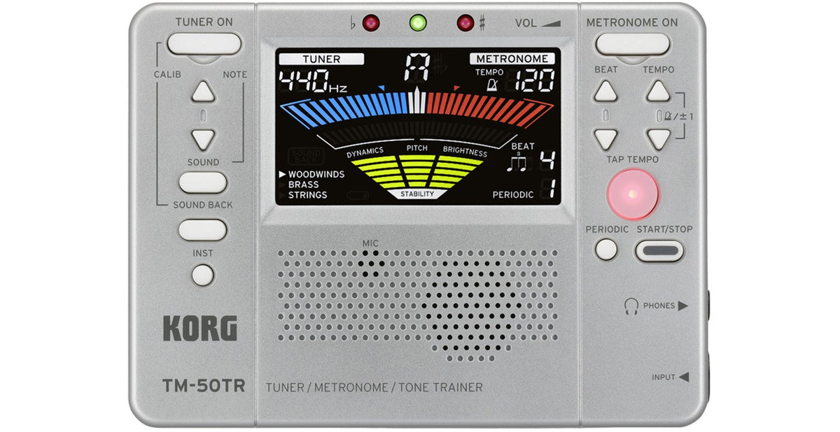 Korg TM50TRSL Trainer Metronome Tuner, Silver