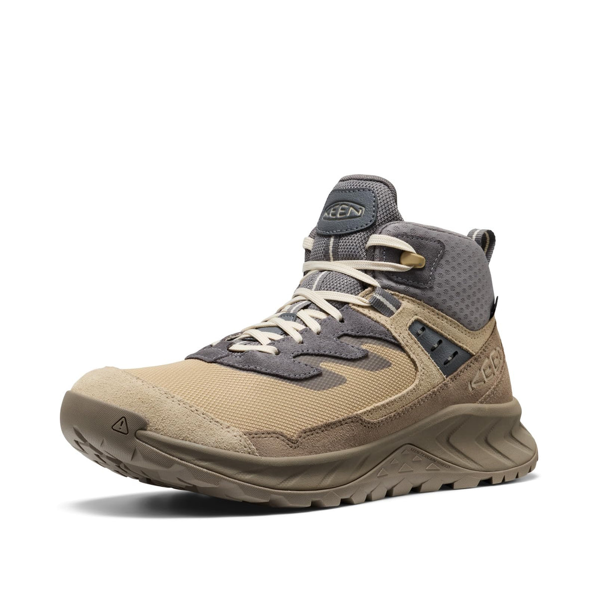KEEN Men's Hightrail Mid Height Durable Lightweight Breathable Leather Waterproof Hiking Boots, Safari/Steel Grey, 9.5