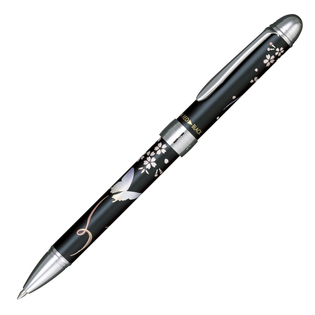 Sailor 16-0333-220 Multi-functional Fountain Pen, 2 Colors + Sharp, Yumi Maki-e, Butterfly, Black