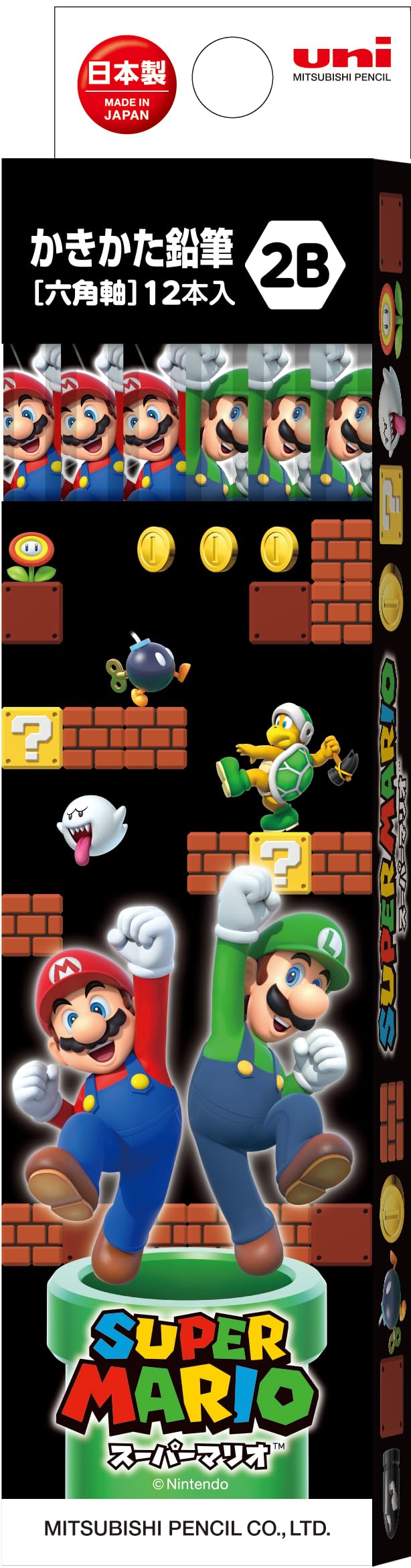 三菱鉛筆 Mitsubishi Pencil, Super Mario, SMS6, 2B, 1 Dozen, Paper Box K56432B