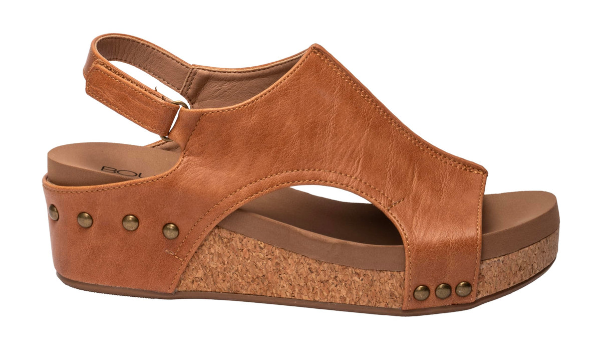 Corkys Footwear Women's Volta II Wedge Sandal - 2 Inch Cushioned Wedge, Hook & Loop Closure for Comfort & Style, Perfect for Casual & Dressy Outfits Cognac Smooth Size 10
