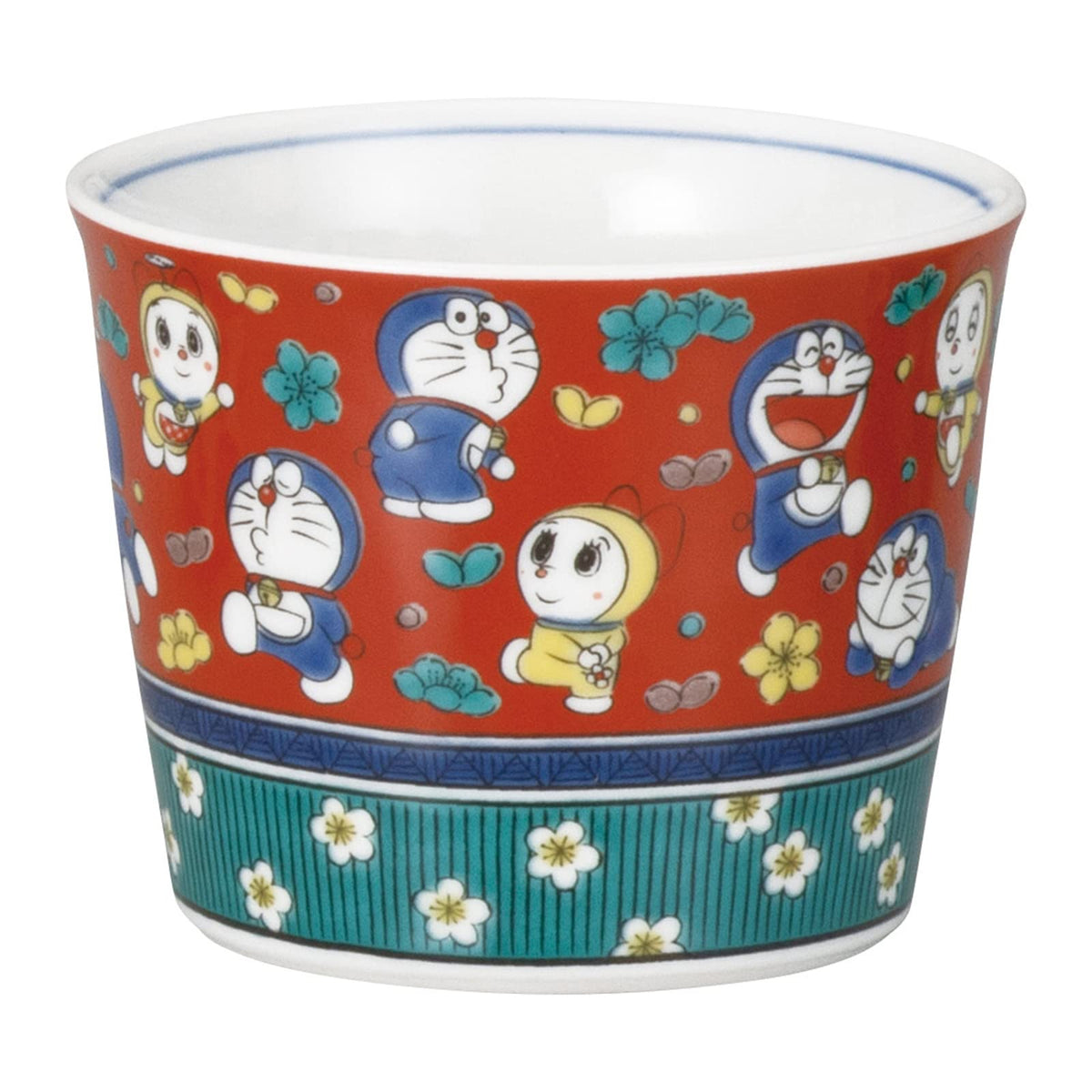 Kaneshotouki 008156 Doraemon Soba Boaguchi Soba Choko, Approx. 3.1 inches (8 cm), Kutani Yaki, Wooden Rice Style, Plum Flowers, Made in Japan