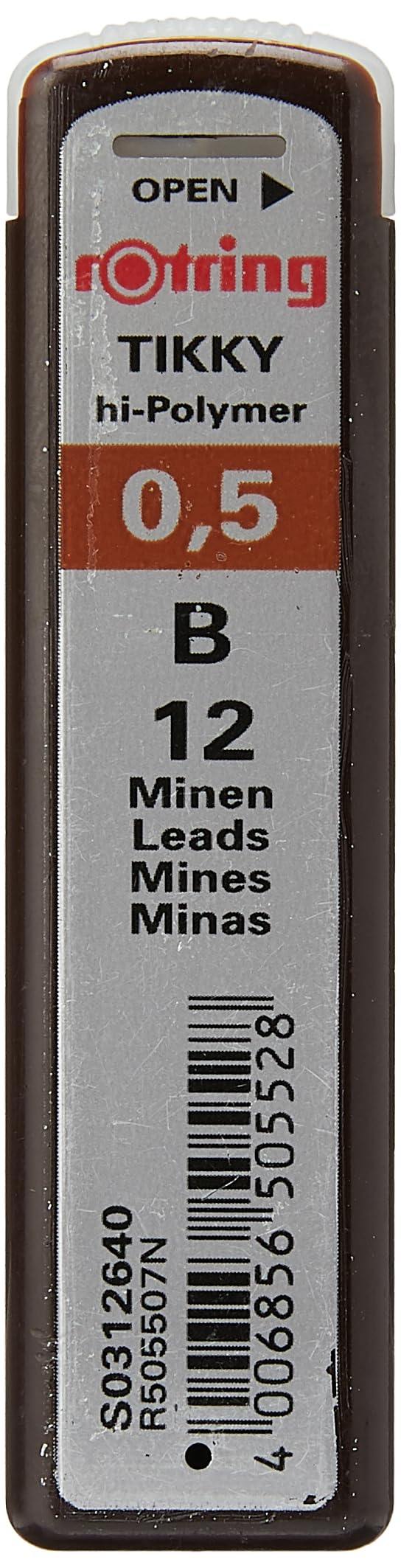 rOtring Tikky Mechanical Pencil Lead 0.5mm B, Pack of 12 (R505 507 B)