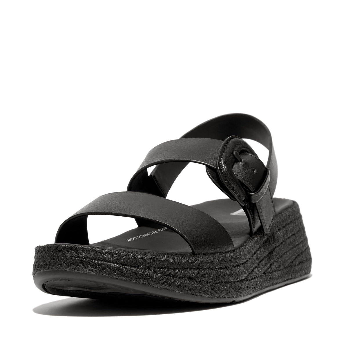 FitFlop F-Mode Espadrille Buckle Leather Flatform Sandals Black 8 M (B)