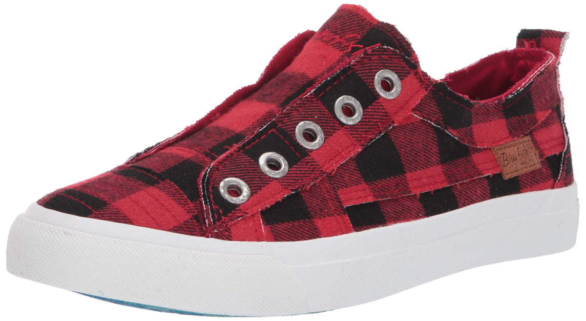 Blowfish Malibu Women's Play Slip On Sneaker, Red Buffalo Plaid