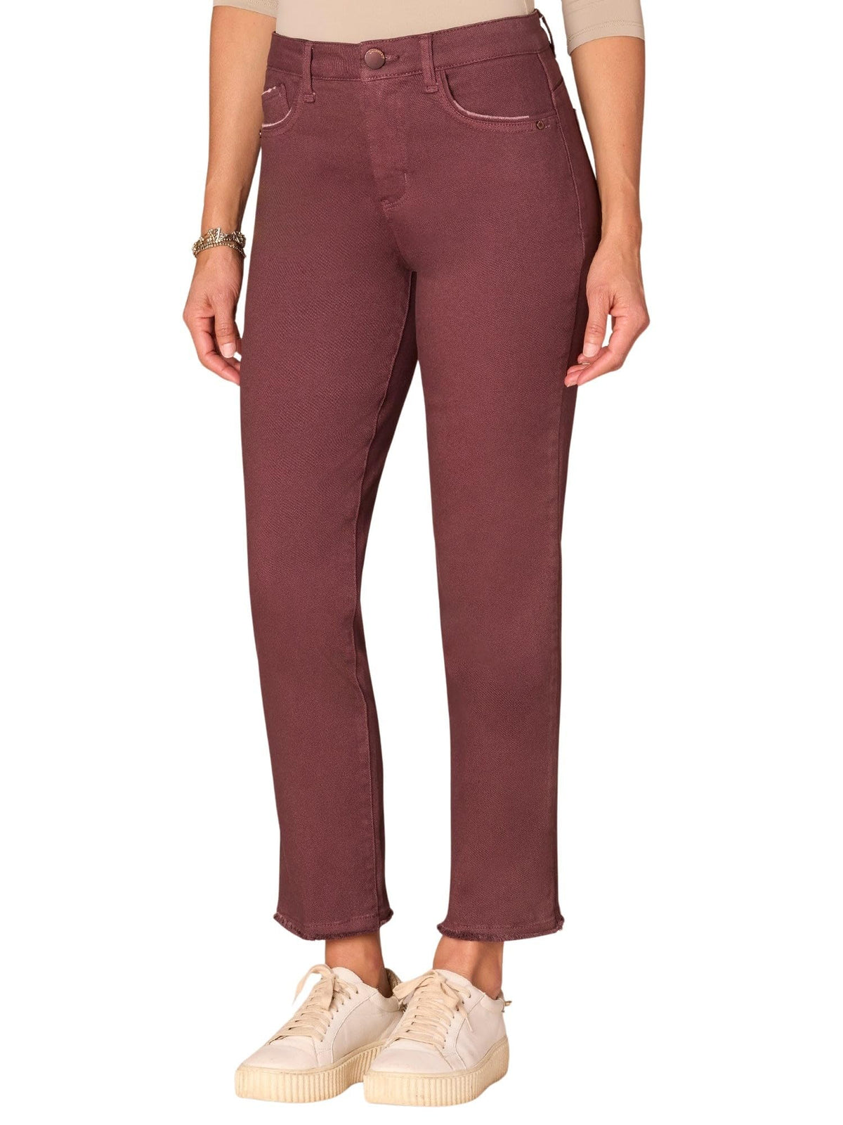 Democracy Women's Ab Solution High Rise Slim Straight Jeans with Fray Hems (Fig Jam, 8)