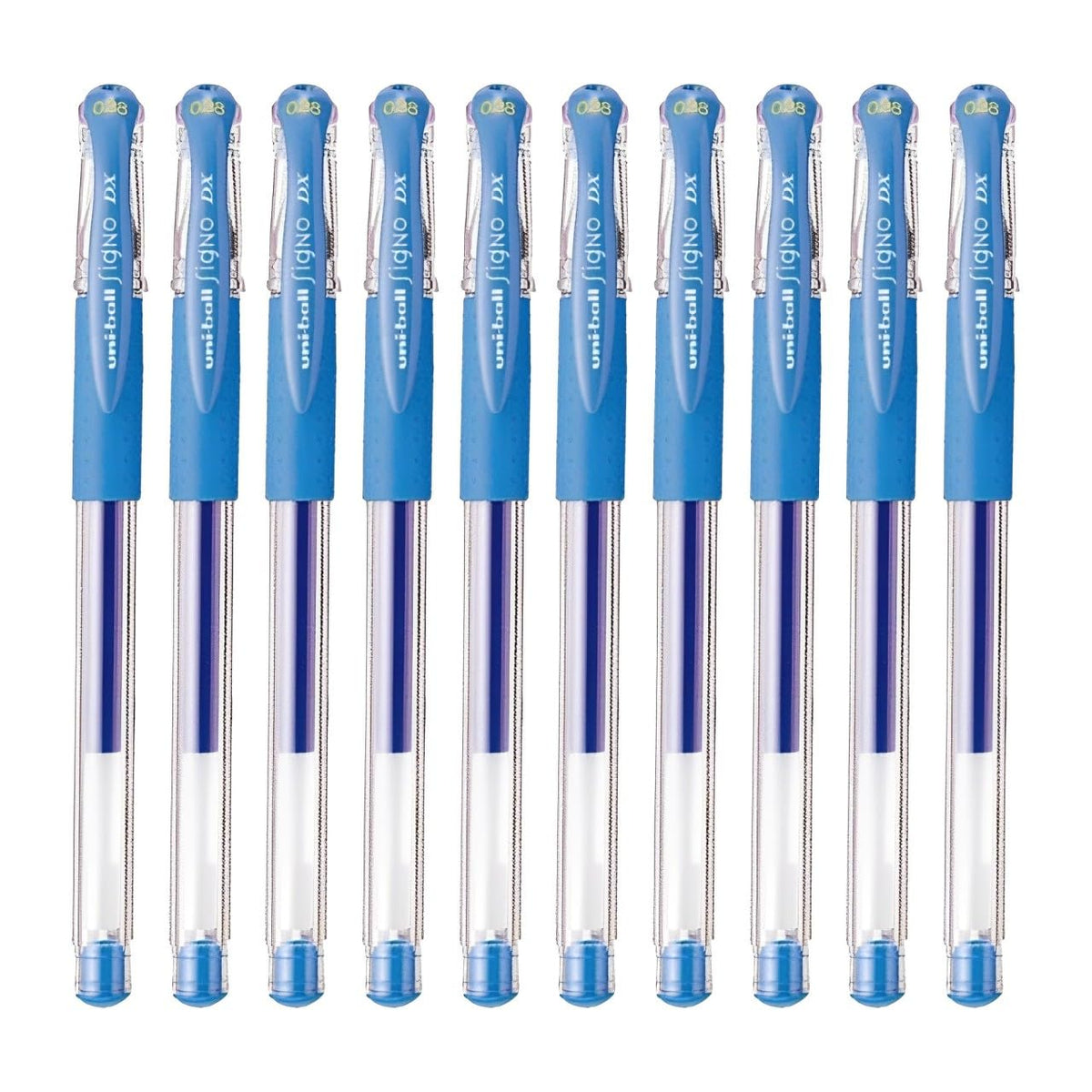 Uni-Ball Signo Snap Cap Gel Ink Ballpoint Pen, 0.38mm Extra Fine Point, Light Blue Ink, Y.UM151A.8, Pack of 10