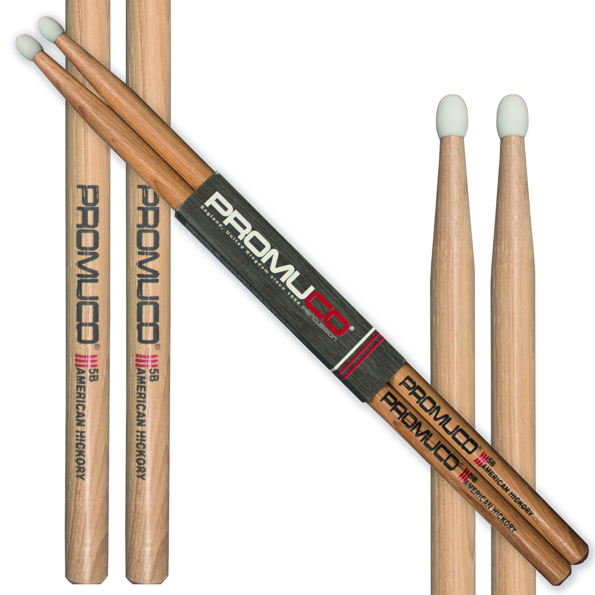Promuco Promuco Drum Stick American Hickory Nylon Tip 1801N5B Hickory Nylon Chip Specification (405mm x 16.0mm)