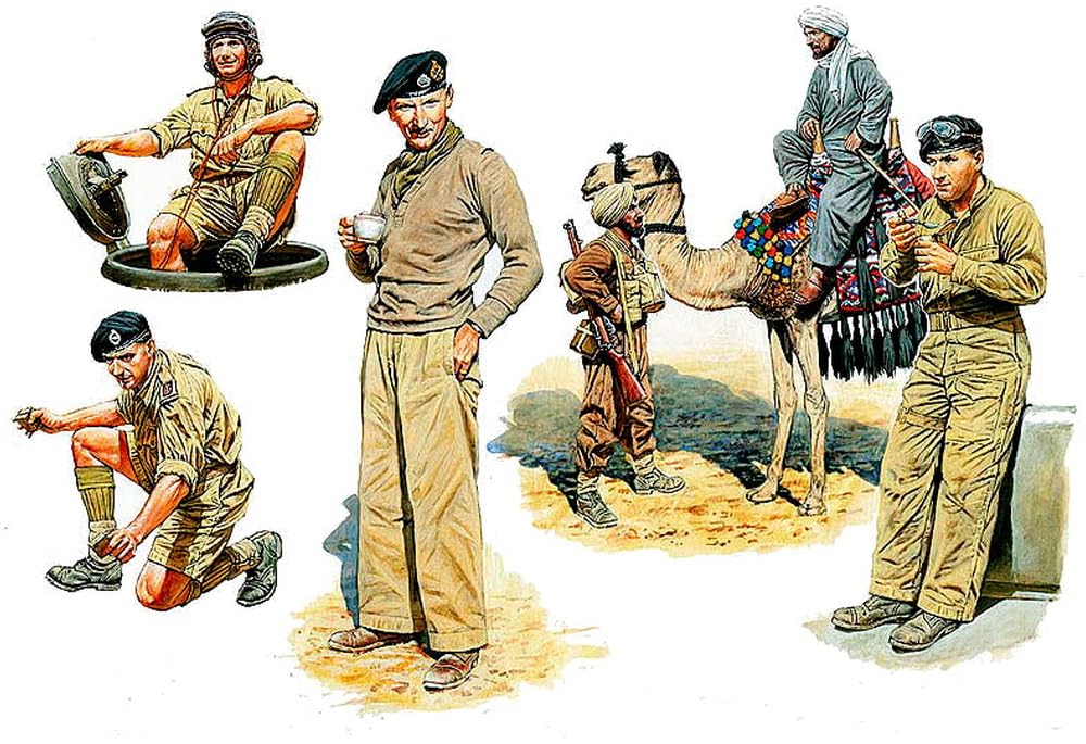 Master Box MB35064 1/35 British 8th North Africa 5 Soldiers & 1 Arab Civilian Camel Set Plastic Model