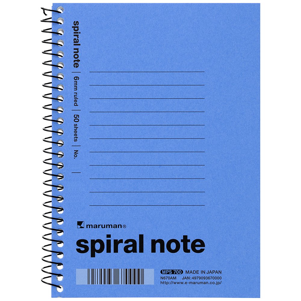 Maruman N670A-02 Spiral Ring Notebook, 0.2 inch (6 mm), Horizontal Rule, A6, Blue, 10