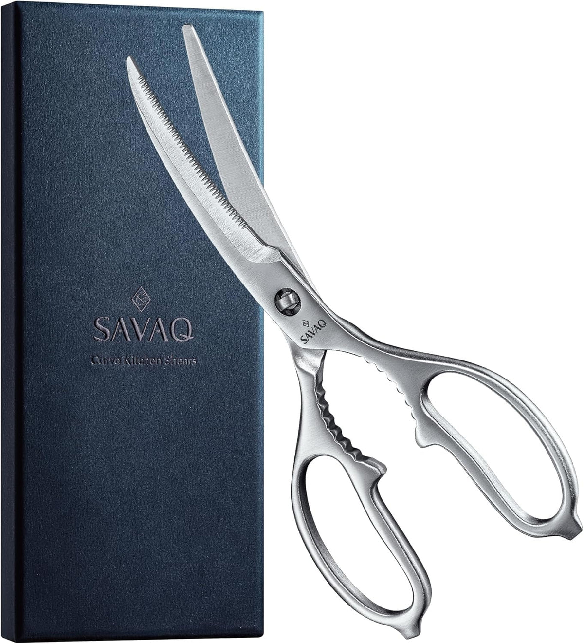 SAVAQ Genuine Product No Reason Curved Kitchen Scissors, Detachable, Washable All Stainless Steel, Dishwasher Safe