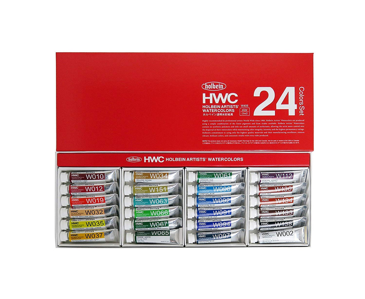Watercolor Paint Set - Holbein W405 - 5ml Tubes - 24 vibrant colors - Lightweight and portable - Perfect for budding hobbyists and artists - Made in japan Holbein