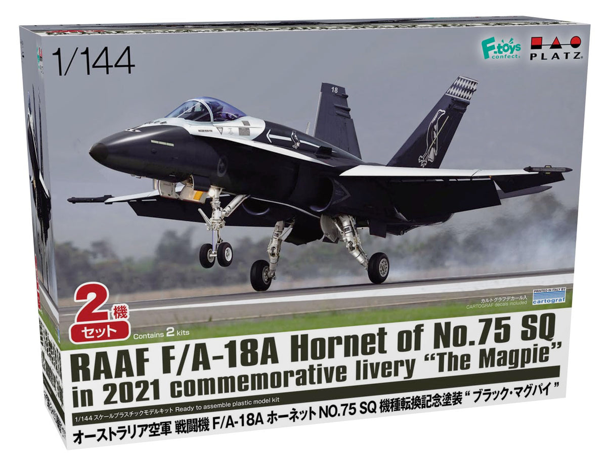 Platz PF-57 1/144 Australian Air Force Fighter Airplane F/A-18A Hornet Black Magpie Australian Air Force 100th Anniversary Paint Airplane (Set of 2) Plastic Model