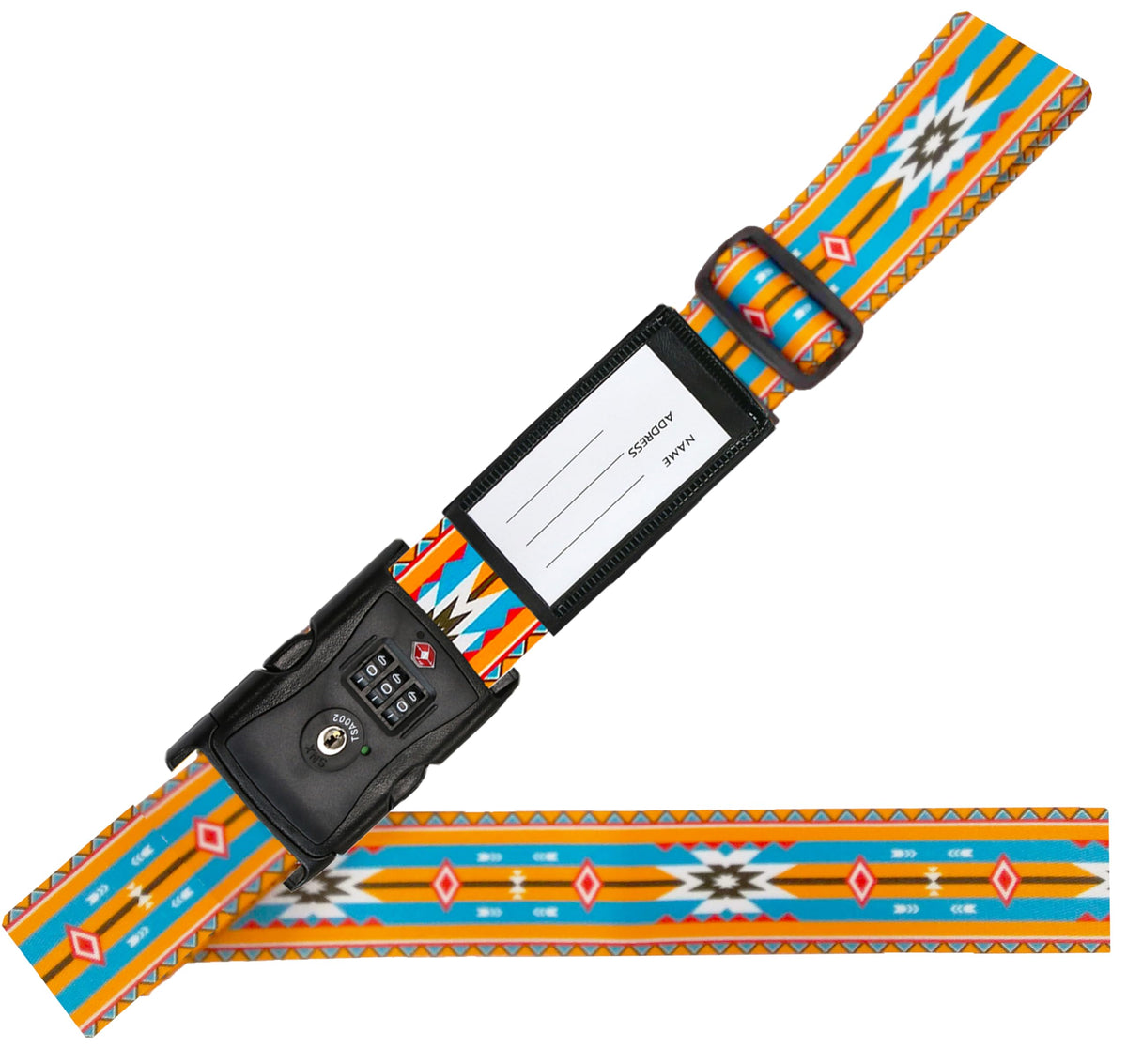 VANGARD Suitcase Belt, One Touch, Convenient, Luggage Lock, Named, Convenient Travel Goods, Made in Japan, Stylish, Native Pattern, Orange, TSA Lock, Keyed
