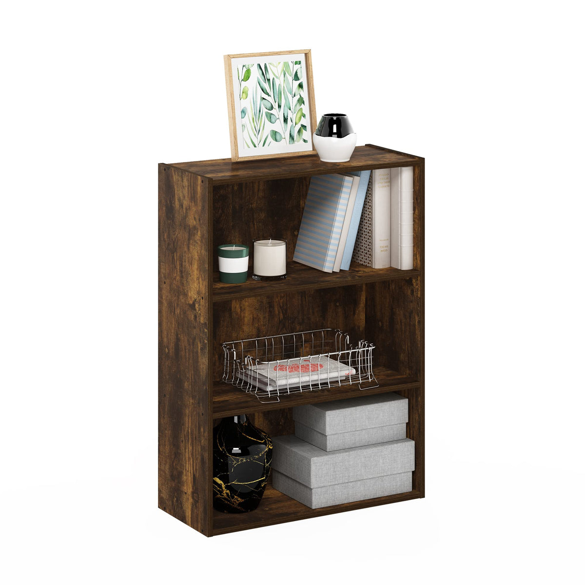 Furinno PASIR Book Shelf, 3-Tier Bookshelf, Storage Shelves Bookcase, 9.7 x 23.7 x 31.5, for Living Room, Bedroom, Home Office, Amber Pine