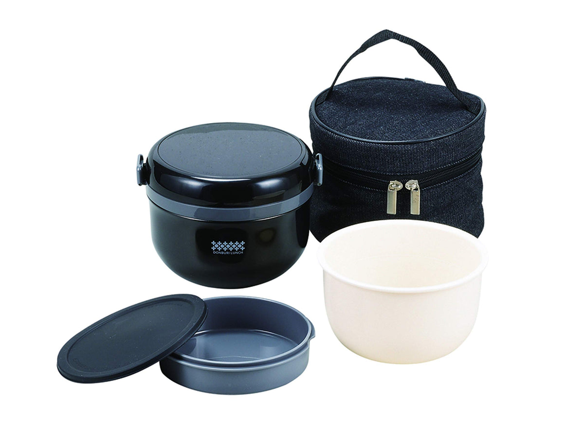 Pearl Metal HB-5467 Insulated Bento Box, Donburi, 18.1 fl oz (540 ml), BK Denim, Lunch Bag Included, Other Don