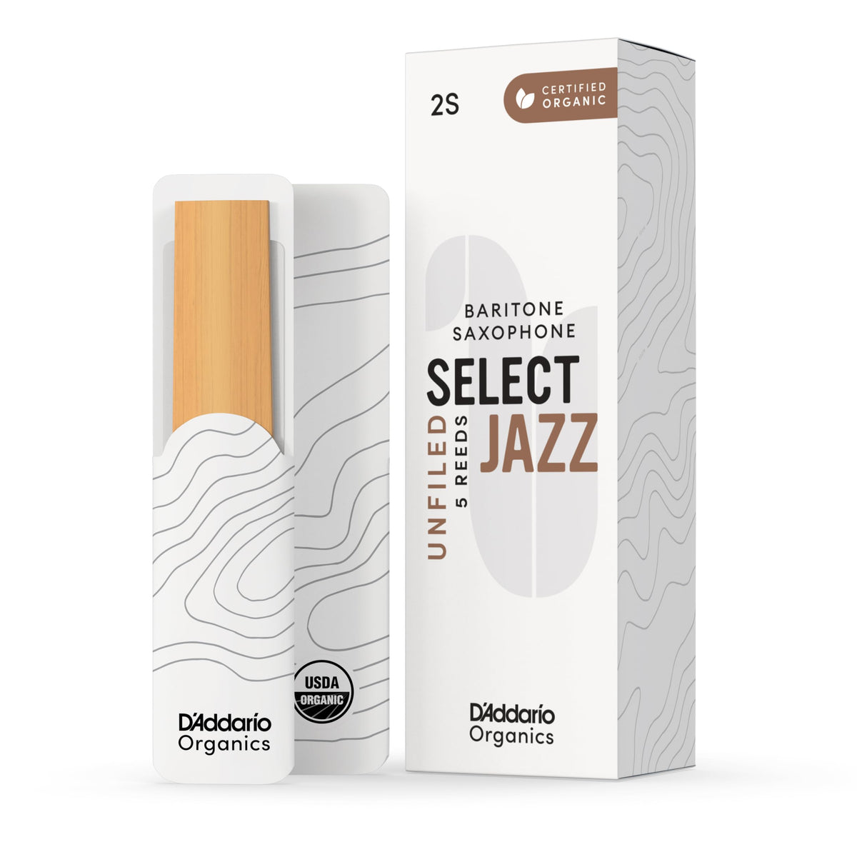 D'Addario Organic Select Jazz Unfiled Baritone Saxophone Reeds - Sax Reeds - Individually Sealed - 2 Soft, 5 Pack