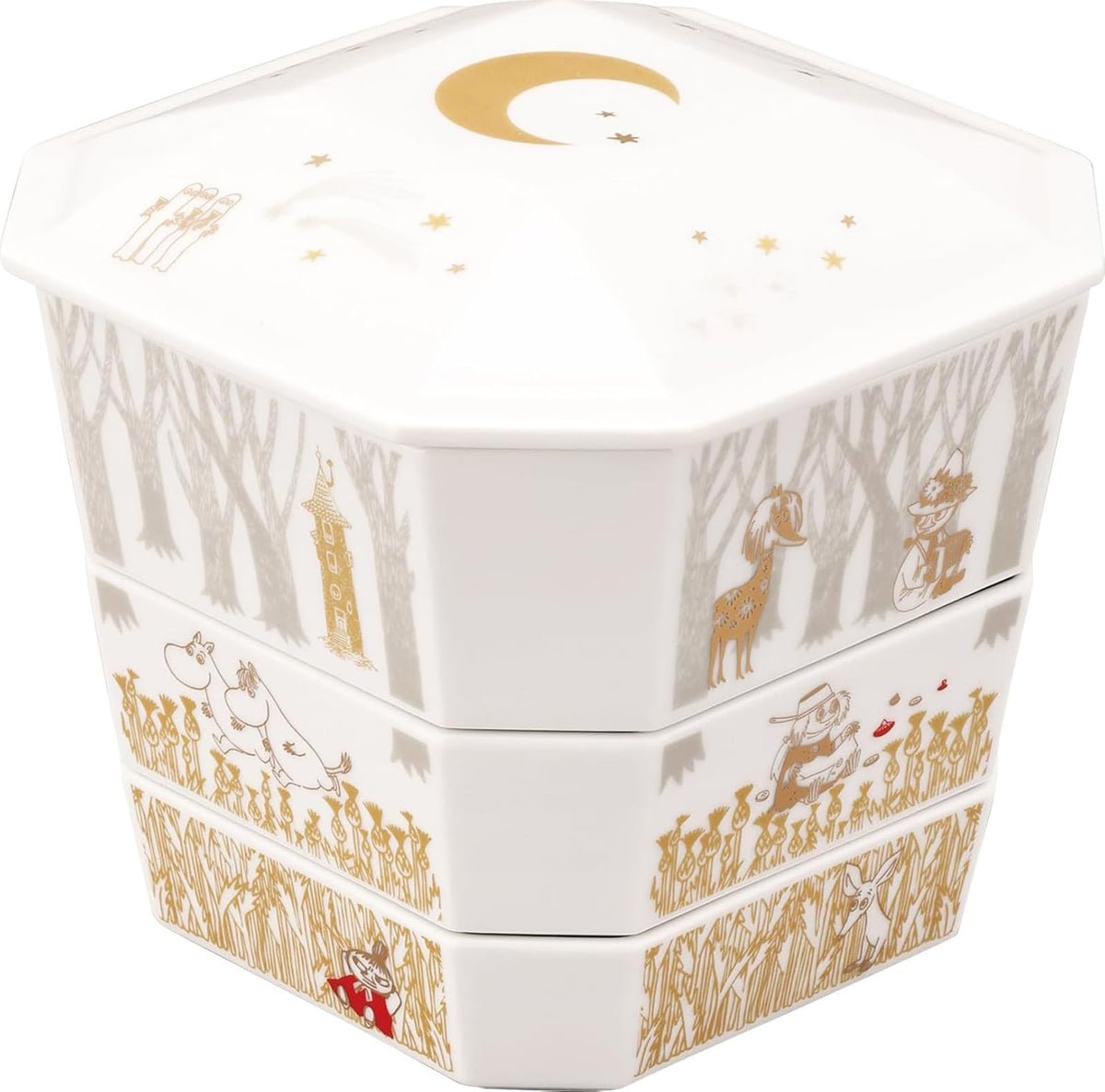 Yamaka Shoten MOOMIN MM9700-380 Sekku Special Day Heavy Box, 3 Tiers, Approx. 6.7 x 6.7 x 6.3 inches (17 x 17 x 16 cm), Corner Cutting Heavy Box Series, Flower Viewing, Osechi, Beginning