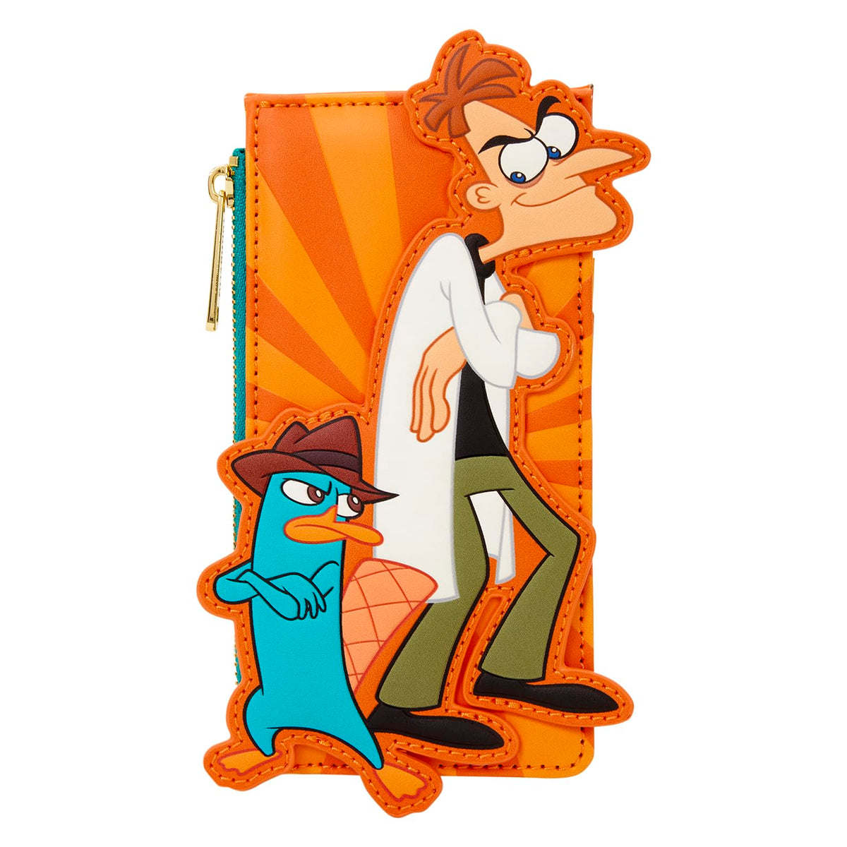 Loungefly Disney: Phineas and Ferb - Embroidered Dr. Doofenshmirtz & Perry the Platypus Card Holder - 4 Card Slots with a Zippered Compartment - Great for Kids & Adults - Collectible Wallets