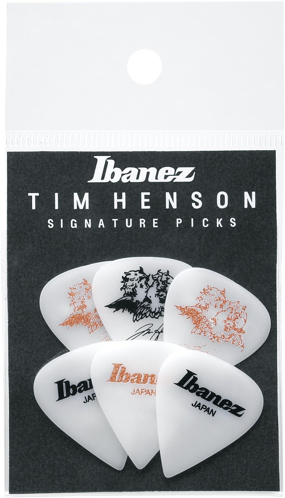 Ibanez P1000TH-C1 Tim Henson Signature Guitar Picks – 6-Pack, Heavy, 1.11mm, Polyacetal, Custom Teardrop Shape, White with Artwork and Signature