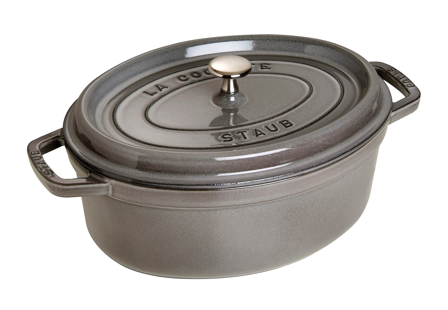 staub La Cocotte Oval 40509-324 Pico Cocotte Oval Gray 13.0 inches (33 cm) Large Two-Handed Cast Enameled Pot, Induction Compatible