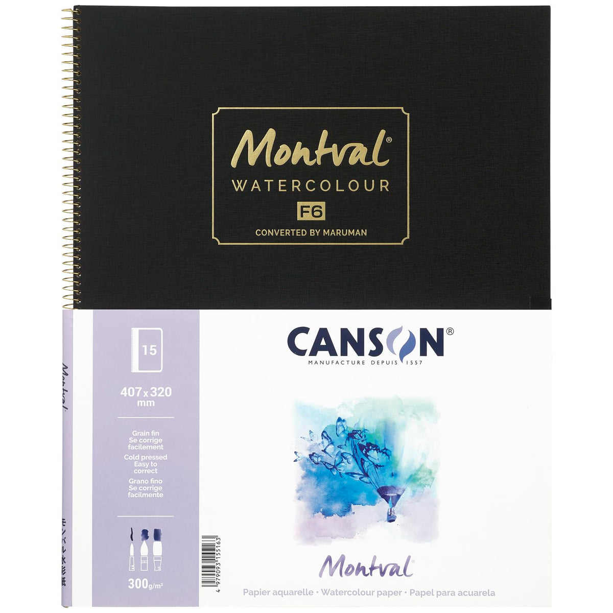 Canson C16A Sketchbook - Monbal Watercolor Paper - Acid-Free Paper - F6 Size, 15 Sheets