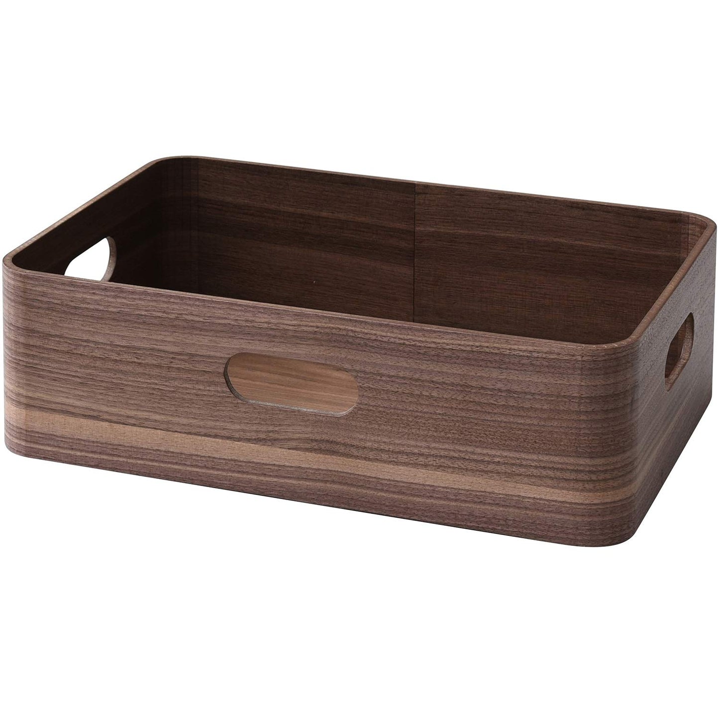 Yamazen TSB-1A(BR) Storage Box, Width 15.0 x Depth 10.2 x Height 4.7 inches (38 x 26 x 12 cm), Walnut Wood, Stacking, Handle Included, Finished Product, Brown