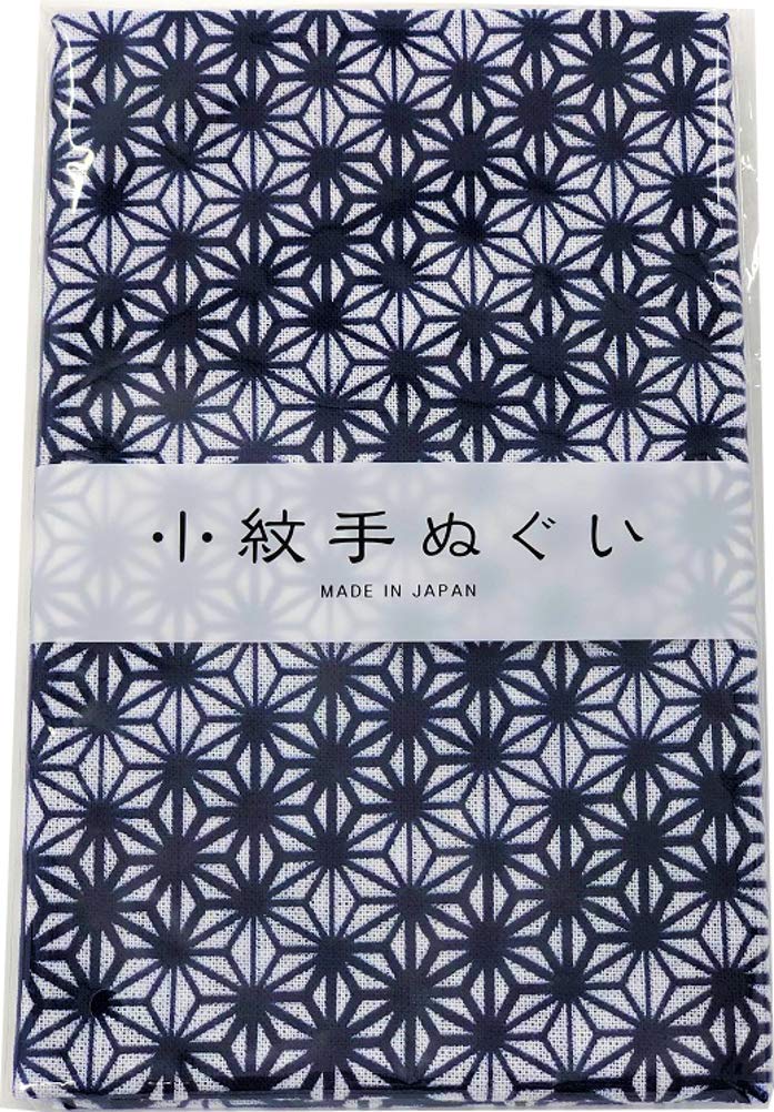 Miyamoto 33469 Tenugui Small Crest, Japanese Pattern, Immersion Plum, 13.0 x 35.4 inches (33 x 90 cm), Linen Leaf (Navy)