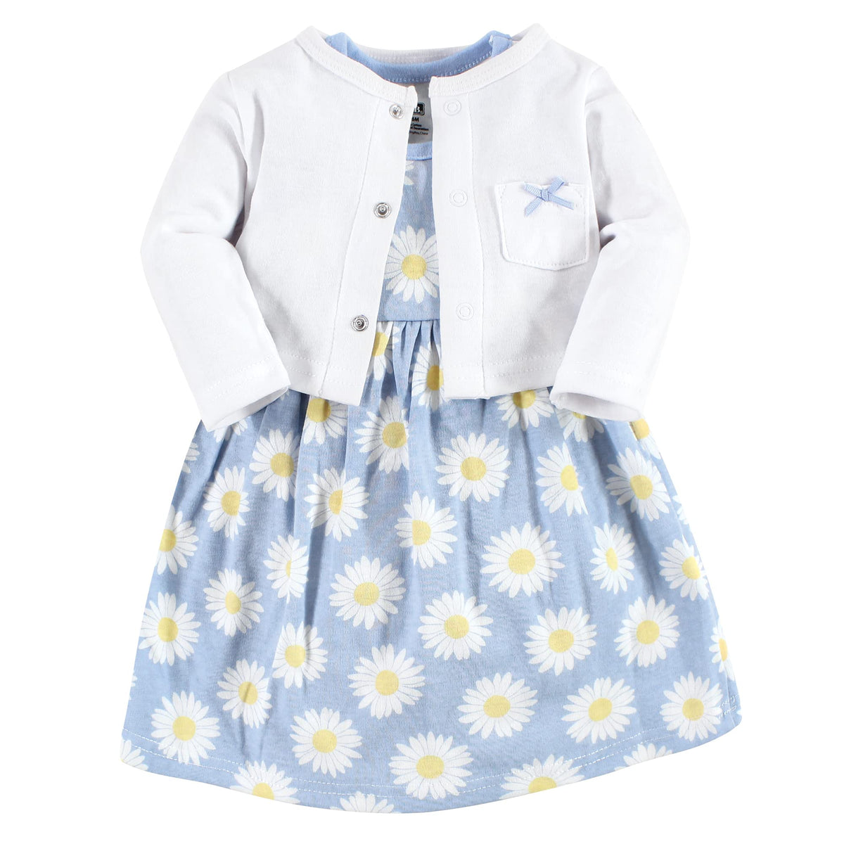 Hudson Baby Infant Girl Cotton Dress and Cardigan Set Blue Daisy, 6-9 Months