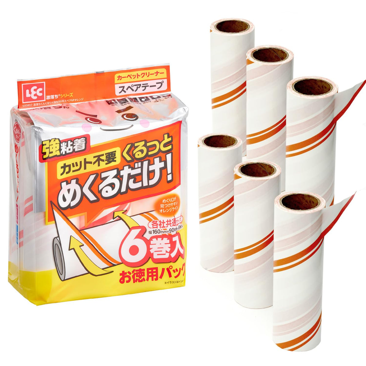 LEC Gekikoshi-kun, Helix, Easy to Apply, Adhesive Tape (90 Rounds x 6 Rolls), Universal Size, Strong Adhesive