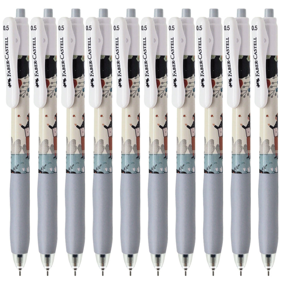 Faber-Castell 27111018 Arte Gel Ballpoint Pen, 0.5mm, Painter (White Body) Black, Set of 10
