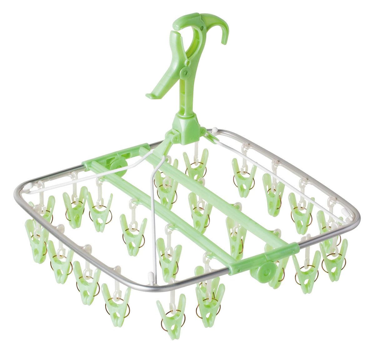 OHE Laundry Clothes Drying Hanger Armore Smart Corner Green 24 Pinch Lightweight and Durable Aluminum Frame Approx. 13.8 x 13.8 x 13.8 inches (35 x 35 x 35 cm)
