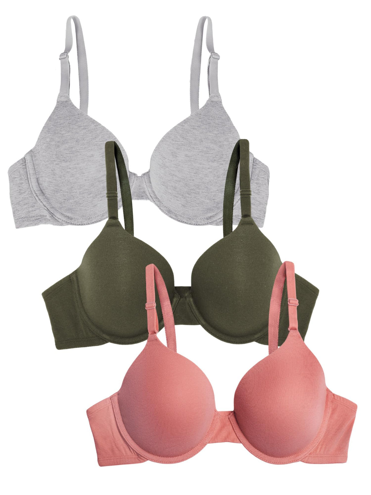 Fruit of The Loom Womens T-Shirt Bra, Desert Dusk/Grey Heather/Olive, 34C US