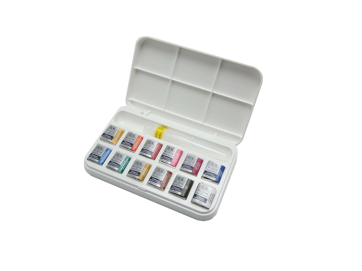 Winsor & Newton Cotman Half Pan with 12 Colors Water Brush
