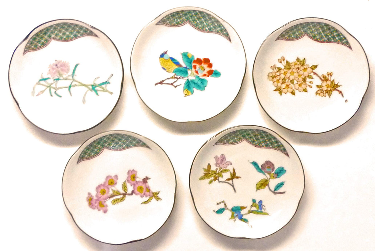 百華園 Kutani Ware【dish】 set flower&bird feat.decorated base