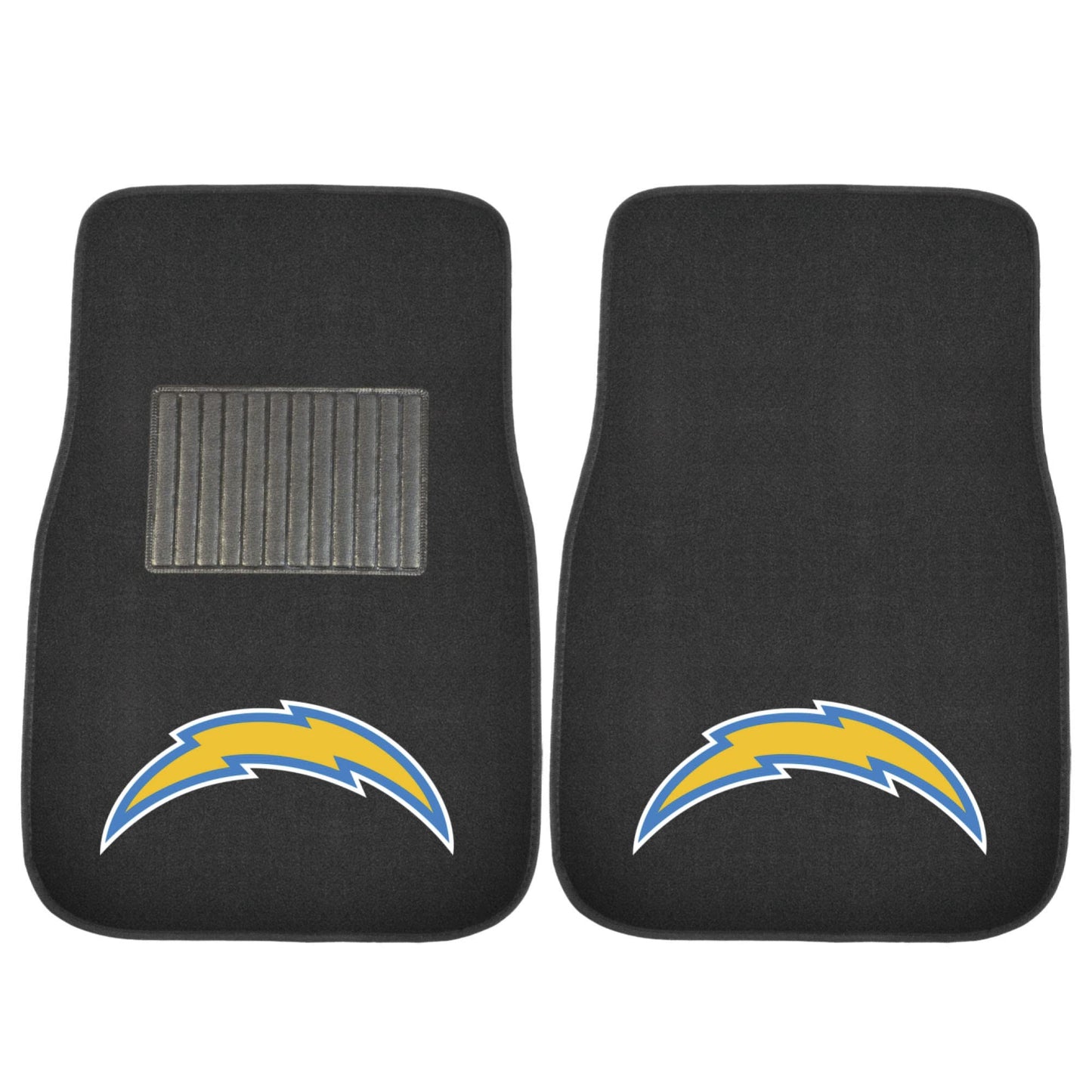 FANMATS 10747 NFL - Los Angeles Chargers 2-pc Embroidered Car Mat Set | Black | 17"x25.5" | Bolt Primary Logo