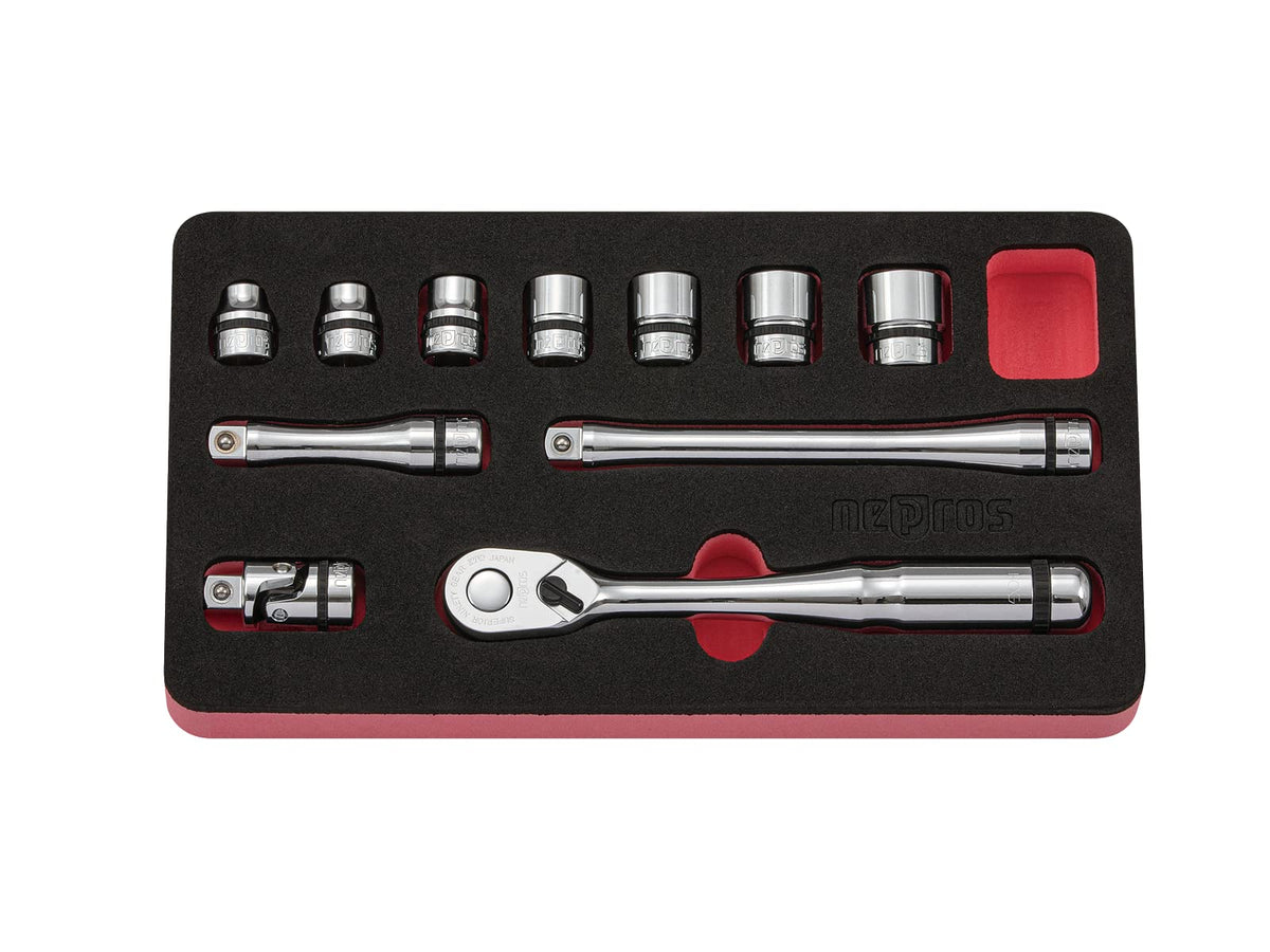 nepros KTC 3/8" Sq. Socket Wrench Set (11 pcs) NTB311BC