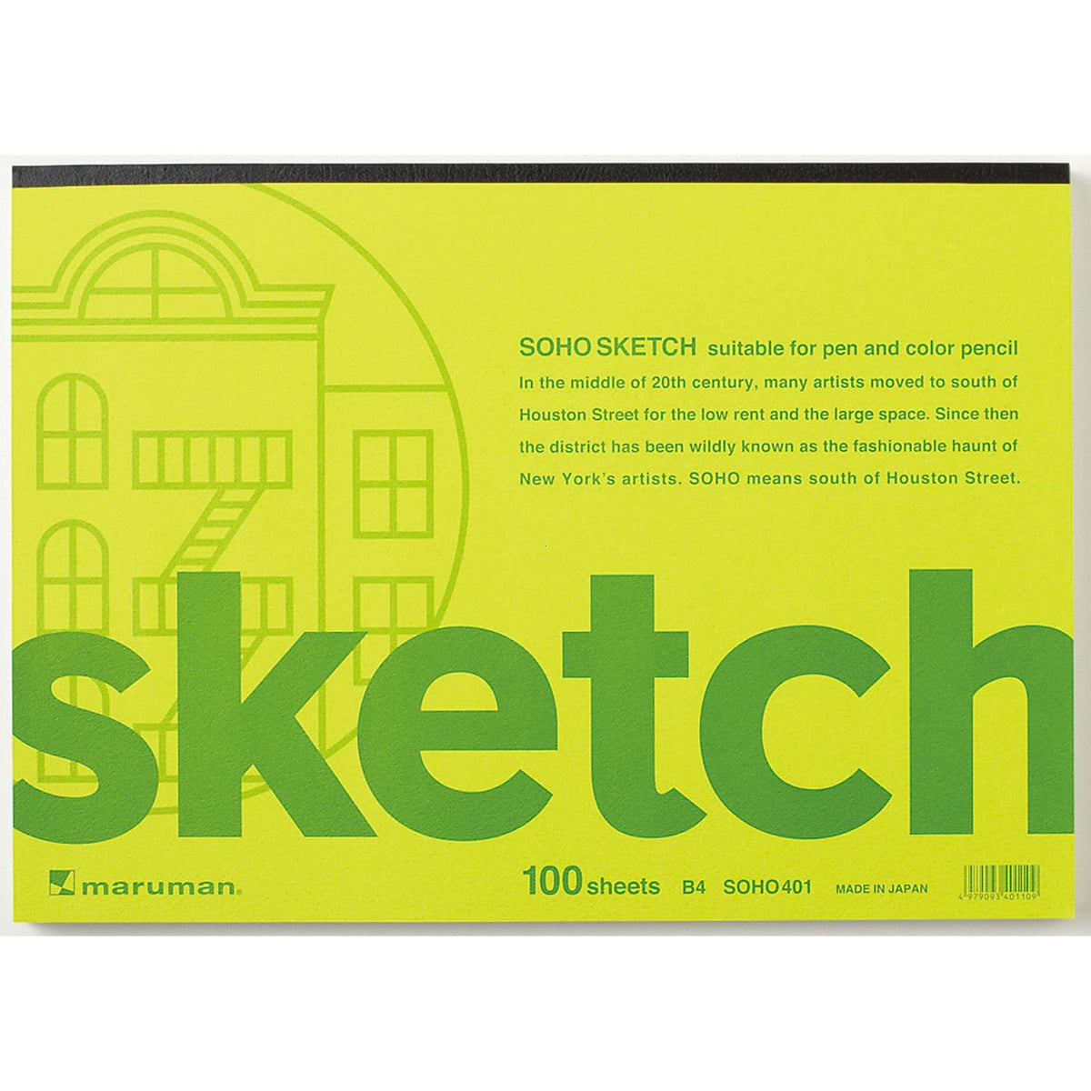Maruman Soho Sketchpad, B4, 9.88" x 13.86" Portable Drawing Paper Sketchbook Pad, 100 Sheets Heavyweight Acid-Free Paper for Sketching, Charcoal, Pen, Pencil, and Pastels, Green, Made in Japan