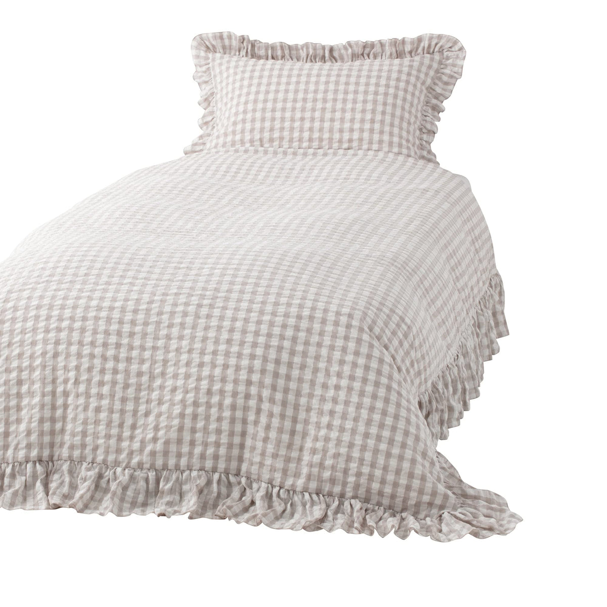 Francfranc Franc Ruffle Check Duvet Cover Double White x Beige