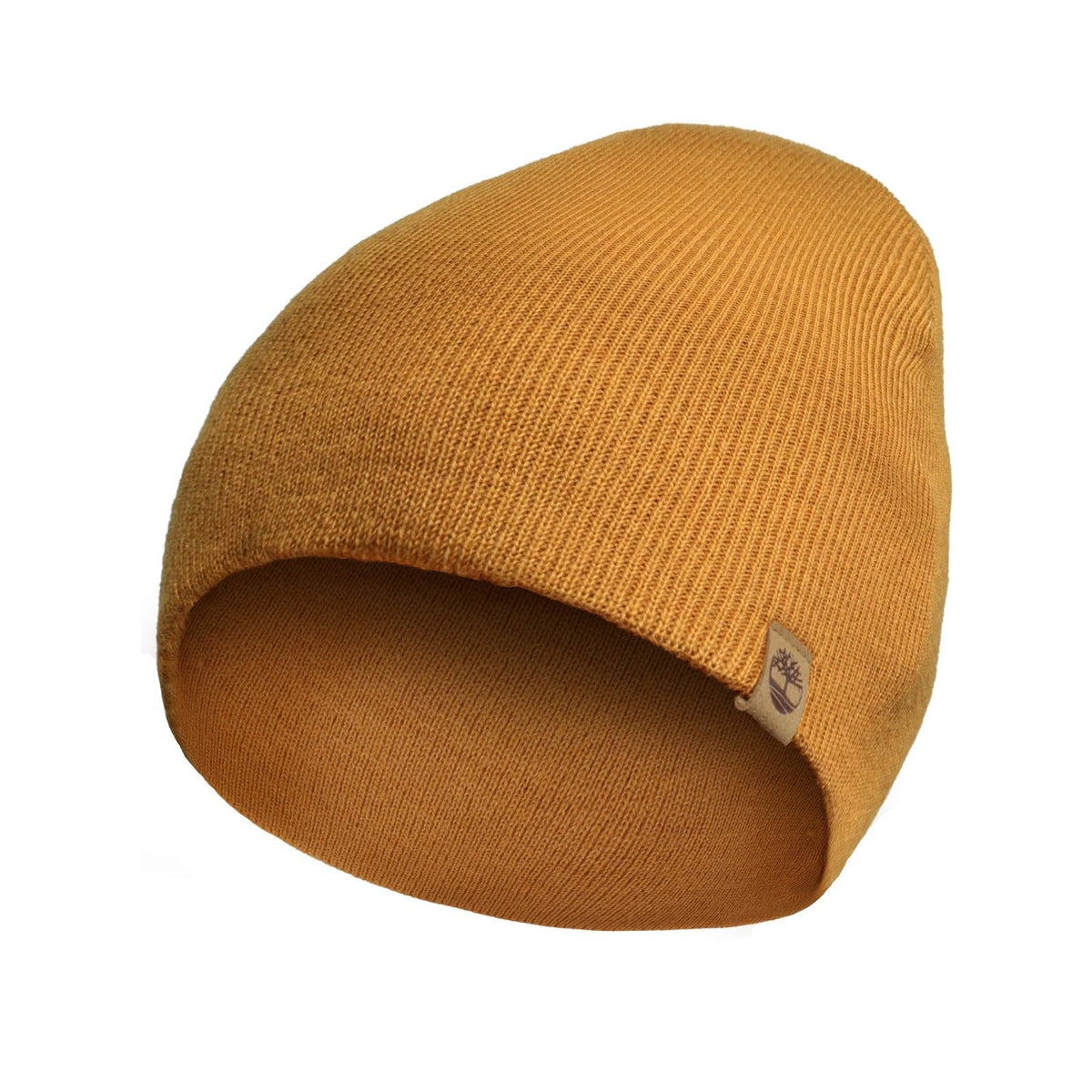 Timberland Men’s Ribbed Pull-On No Cuff Beanie - Soft Rib Knit Winter Hat, Stretch Fit, Warm Classic Look, Suede Logo Clip, Wheat, One Size