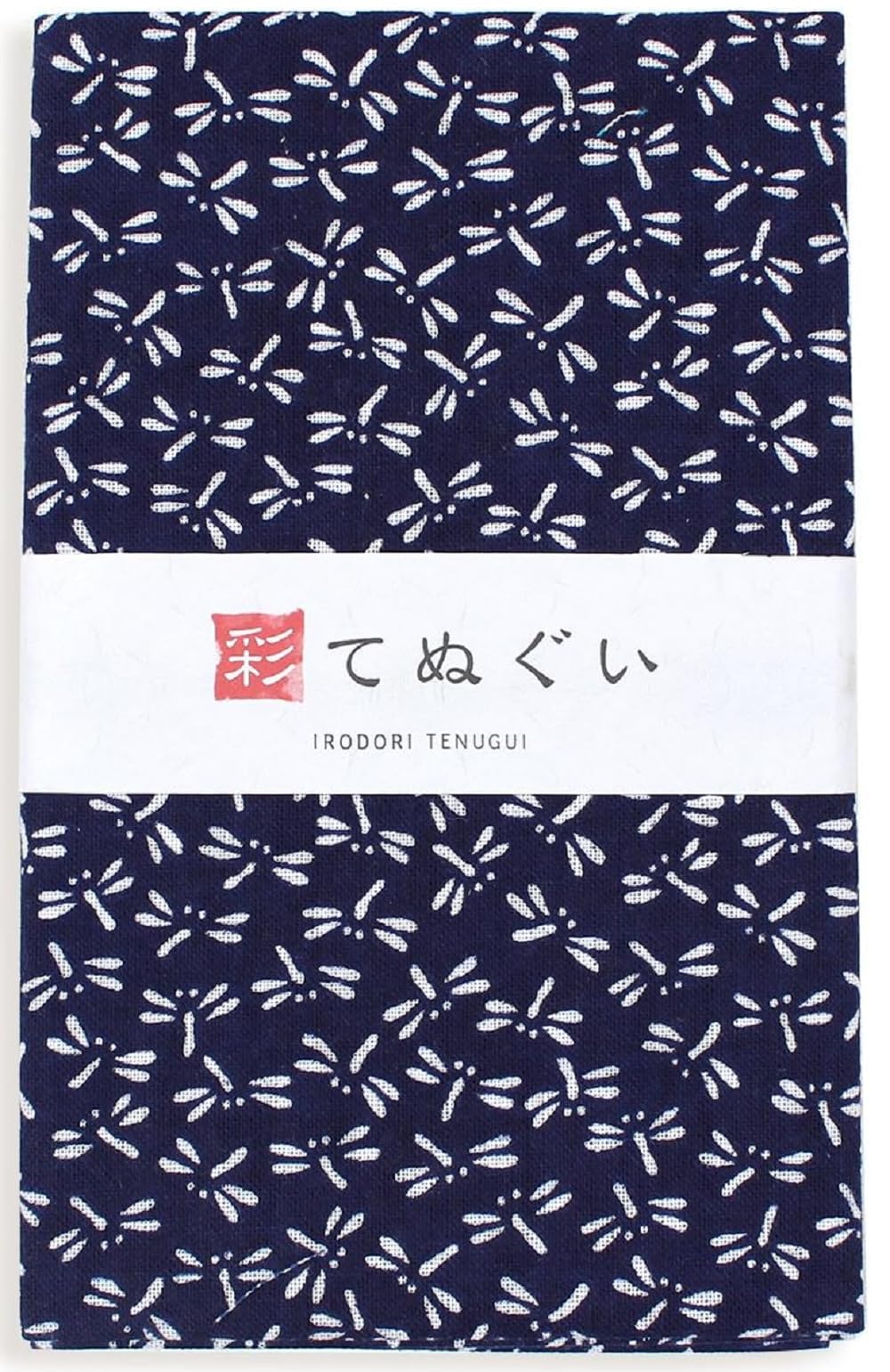 KOMESICHI irodori Japanese Traditional Towel Tenugui Dragonfly Navy Blue 12.99 x 34.64 in with Tenugui Iroha (English Manual)