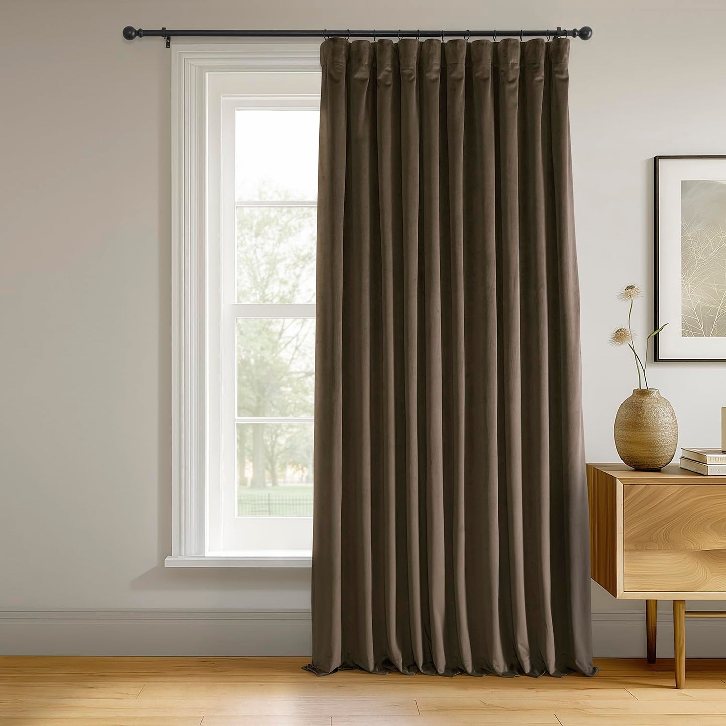 HPD Half Price Drapes Signature Velvet Thermal Blackout Curtains for Living Room 120 Inch Long (1 Panel) Rod Pocket Insulated Blackout Curtains for Bedroom Window Curtains, 100W x 120L, Java
